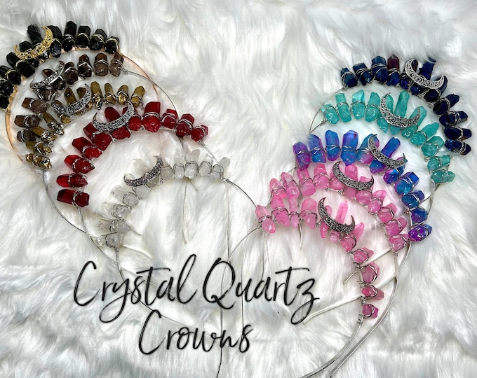 Natural Crystal Quartz Crown, Dyed Quartz Crystal Crown, Crystal Tiara, Crystal Headband - You Choose! (1)