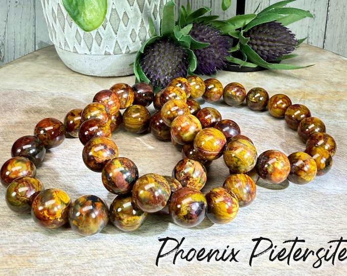 Phoenix Pietersite Bracelet, Golden Red Pietersite Bracelet, Pietersite Bracelet, Large Beads, 12-13mm or 13-14mm Round Bead Bracelet