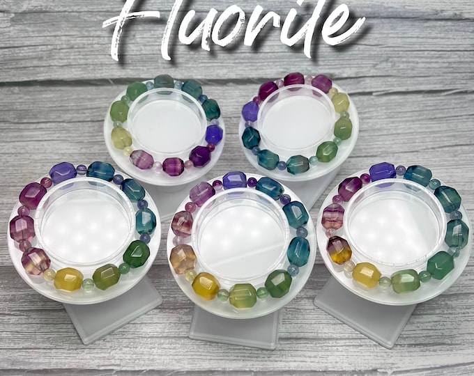 Vibrant Colorful Fluorite Cube Bracelet, Fluorite Freeform Cubes with Round Beads Bracelet