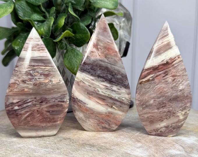 Pink and Purple Thousand Layer Agate Carving, Agate Freeform Flame