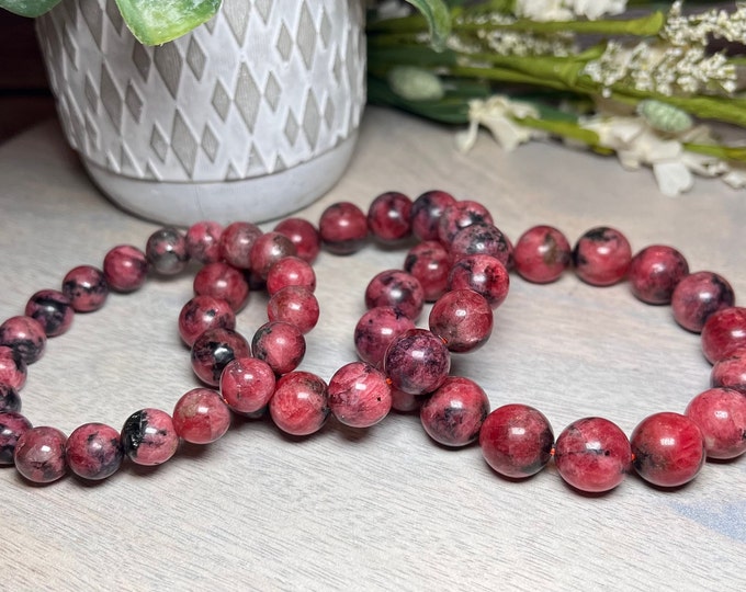 Gemmy Rhodonite, Red Rhodonite, Rhodonite Crystal Bracelet, 10mm, 12mm, 13mm