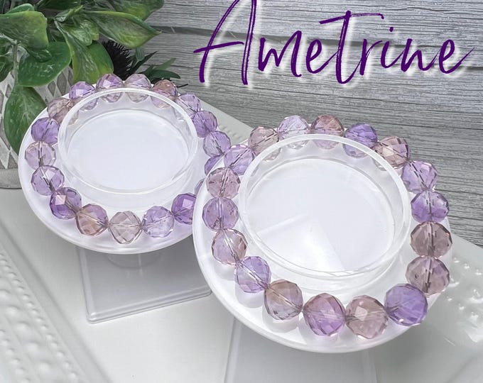 Beautiful Ametrine Crystal Bracelet, Amethyst with Citrine Crystal Bracelet, 11mm Facet Round Beads