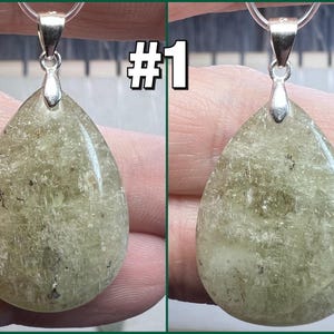 Green Kunzite Pendant, Kunzite Crystal Pendant, Cat Eye Kunzite, 925 Silver Clasp Pendant #1