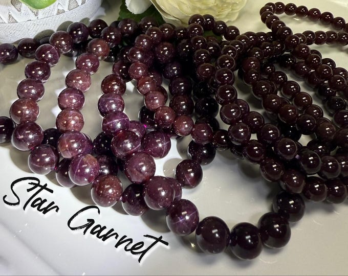 Star Garnet Bracelet, Starlight Garnet Crystal Bracelet, 5-6mm or 6-7mm or 8-9mm Round Beads