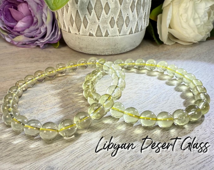 Libyan Desert Glass Bracelet, Libyan Desert Glass Jewelry, Tektite Bracelet, Meteorite Bracelet, 7-8mm Beads