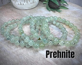 Prehnite Bracelet, Prehnite Crystal Bracelet, 8mm Round Beads, Stone of Prophecy