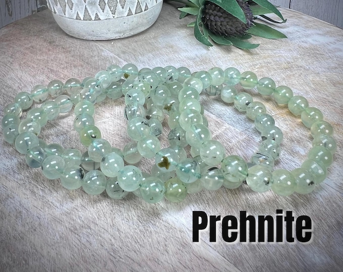 Prehnite Bracelet, Prehnite Crystal Bracelet, 8mm Round Beads, Stone of Prophecy