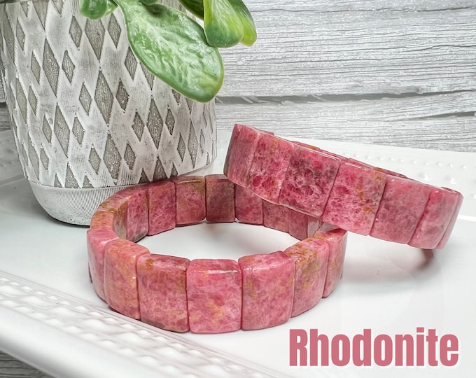 Beautiful Pink Rhodonite Bracelet, Rhodonite Soft Bangle Bracelet