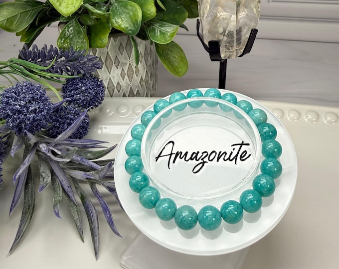 Natural Amazonite Bracelet, 8-9mm Round Bead Bracelet - Stone of Success and Abundance