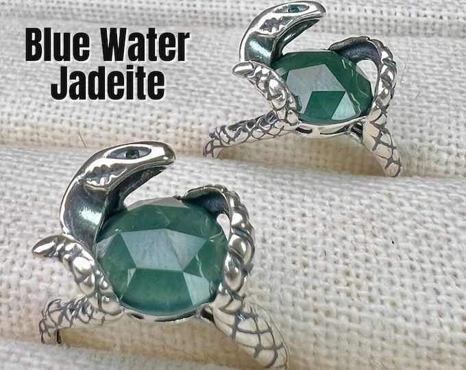 Blue Water Jadeite Snake Ring, Blue Water Jadeite, Crystal Snake Ring, 925 Silver Adjustable Ring