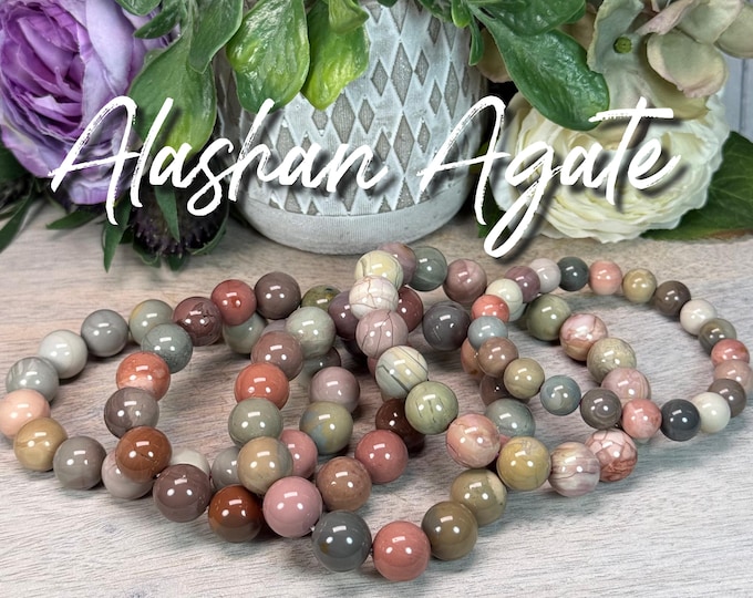 Colorful Alashan Agate Bracelet, Alxa Agate, 9-12mm Round Beads, Calming and Grounding, Positive Energy