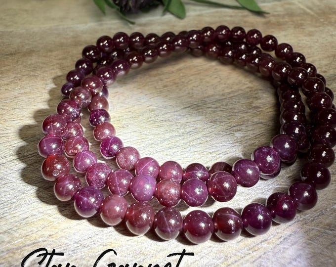 Star Garnet Wrap Bracelet, Can Be Worn as 21" Garnet Necklace OR Bracelet Wrapped 3 Times, 5-6mm Beads, Elastic String