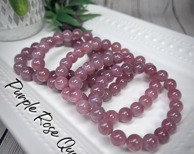 Purple Rose Quartz Bracelet, Purple Rose Quartz, Purple Rose Quartz Crystal, 10mm or 11mm or 12mm Round Beads