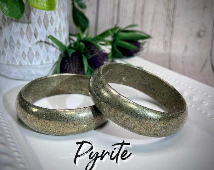 Pyrite Bangle, Pyrite Crystal Bangle Bracelet, Gold Crystal Bangle, Abundance - Prosperity - Protection