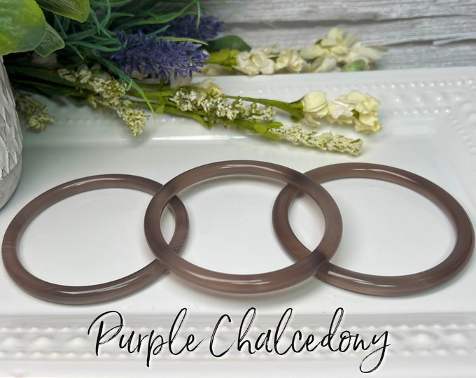 Purple-Gray Chalcedony Thin Bangle Bracelet, Purple Chalcedony Bangle, Chalcedony Bangle Bracelet