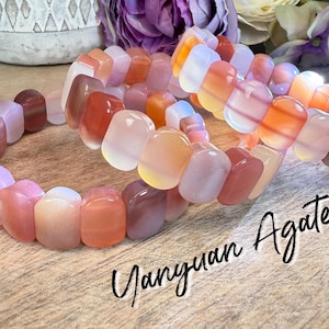 Pink Yanyuan Agate Bracelet, Yanyuan Agate Soft Bangle Bracelet, Brings Luck - Health - Balancing Emotions - Protection, Elastic & Stretchy