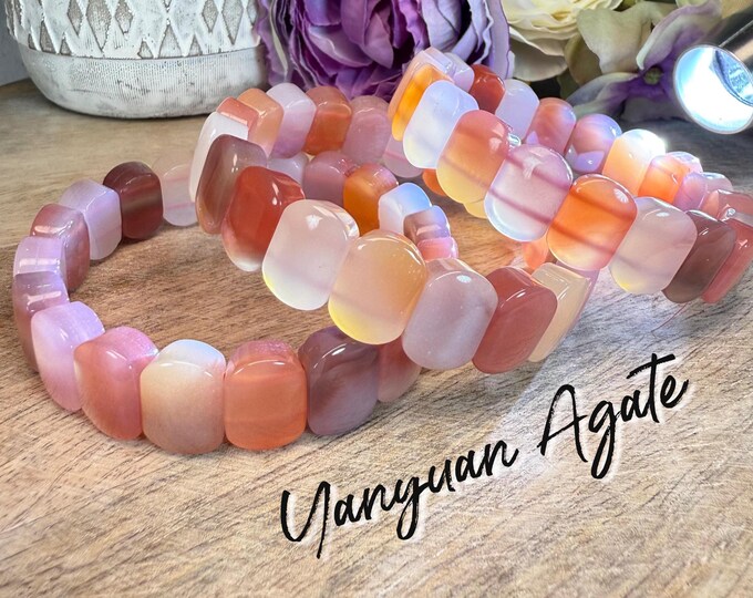 Pink Yanyuan Agate Bracelet, Yanyuan Agate Soft Bangle Bracelet, Brings Luck - Health - Balancing Emotions - Protection, Elastic & Stretchy