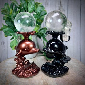 Dolphin Sphere Stand, Metallic Copper Dolphin Sphere Holder, Black Dolphin Sphere Stand, Crystal Ball Holder or Stand