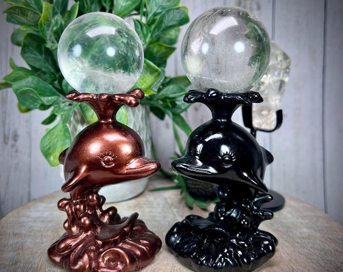 Dolphin Sphere Stand, Metallic Copper Dolphin Sphere Holder, Black Dolphin Sphere Stand, Crystal Ball Holder or Stand