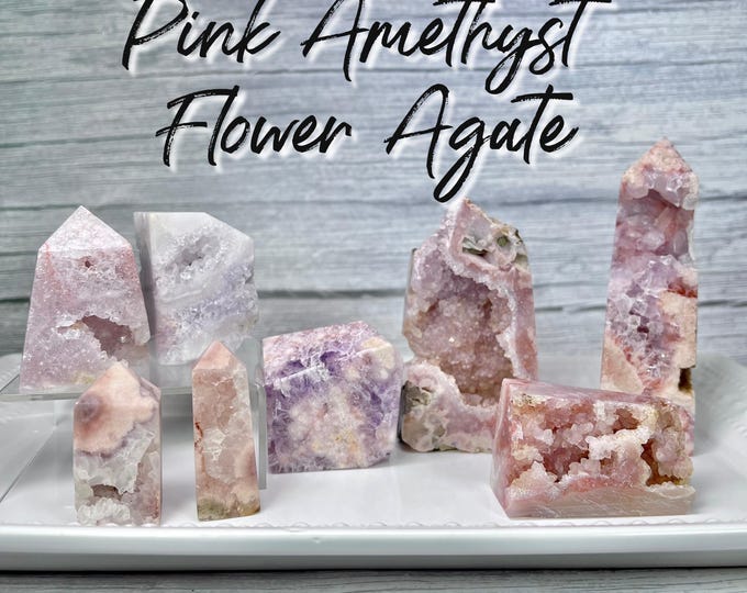Druzy Pink Amethyst Flower Agate, Pink Amethyst Flower Agate Tower or Freeform, Pink Flower Agate with Druzy Amethyst (2)