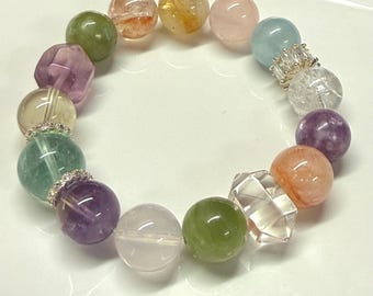 Clear Quartz, Green Fluorite, Aquamarine, Fire Quartz, Star Rose Quartz and Jade DIY Crystal Bracelet (LLB101)