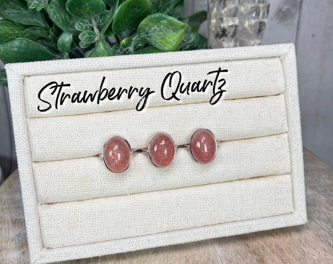 Strawberry Quartz Ring, Glittery Strawberry Quartz Crystal, 925 Silver Adjustable Band