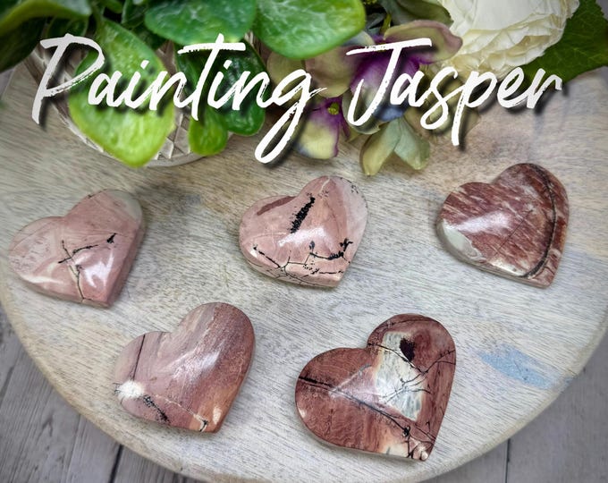 Painting Jasper Heart Carving, Pink and Purple Painting Jasper, Picture Jasper, Landscape Jasper, Scenic Jasper