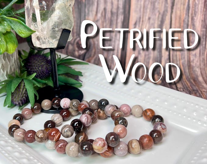 Petrified Wood Bracelet, Petrified Wood Bracelet, Fossilized Wood, Crystal Bracelet, 10-11mm or 11-12 Round Beads