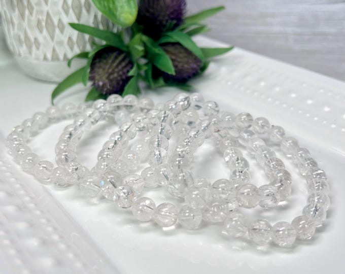 Rainbow Clear Quartz Bracelet, Clear Quartz with Rainbows, Crystal Bracelet, 8-9mm Round Beads