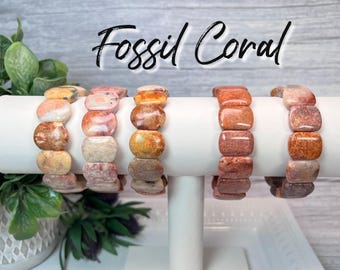 Fossil Coral Soft Bangle Bracelet, Fossilized Coral Bracelet, Coral Fossil Bracelet, Agatized Coral Bracelet