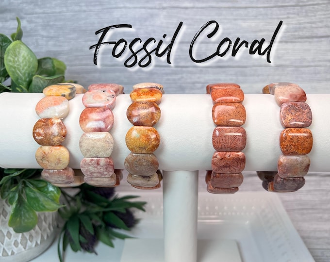 Fossil Coral Soft Bangle Bracelet, Fossilized Coral Bracelet, Coral Fossil Bracelet, Agatized Coral Bracelet