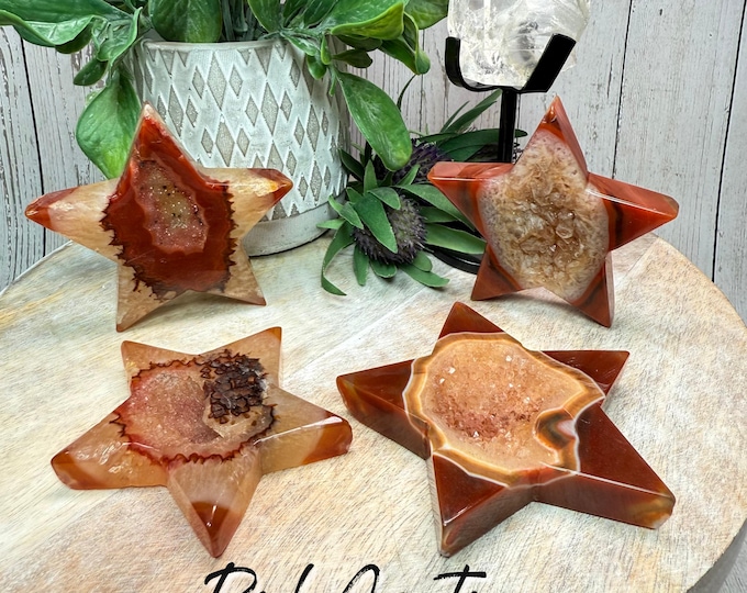 Druzy Red Agate Star, Red Agate Star, Polished Agate Star, Stability - Balance - Clarity