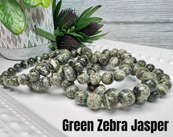 Green Zebra Jasper Bracelet, Flashy Green Zebra Jasper Crystal Bracelet