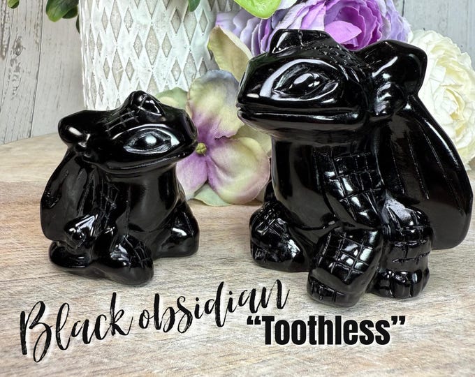 Black Obsidian Toothless Dragon Carving, Polished Black Obsidian Toothless, Hand Carved, Crystal Toothless Carving