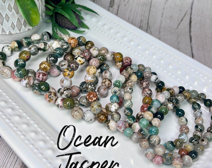 Old Mine Ocean Jasper Bracelet, Ocean Jasper Bracelet, Orbicular Ocean Jasper, 7-8mm or 9-10mm or 10-11mm or 11-12mm Round Beads