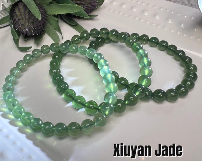 Xiuyan Jade Bracelet, Green Jade Bracelet, 6mm or 7mm Round Beads, Promote Calmness - Balance - Clarity