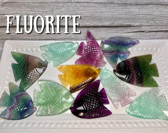 Fluorite Tropical Fish Carving, Fluorite Crystal Carving, Crystal Fish Carving, Tropical Fish Carving
