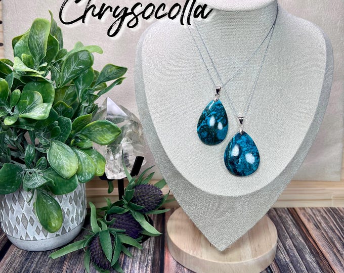 Chrysocolla Pendant, Azurite Chrysocolla, Chrysocolla with Malachite, Blue Green Crystal, 925 Silver Clasp