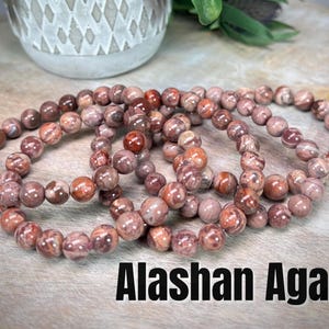 Oil Painting Alashan Agate Bracelet, Alashan Agate Bracelet, Alxa Agate Crystal Bracelet, 8-9mm Round Beads