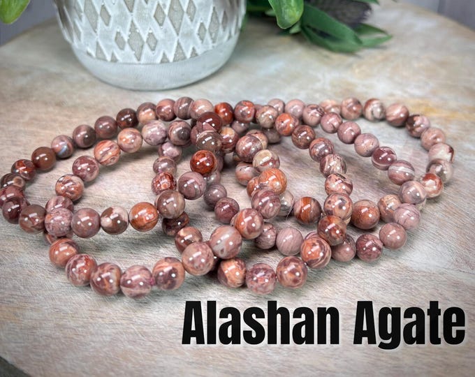 Oil Painting Alashan Agate Bracelet, Alashan Agate Bracelet, Alxa Agate Crystal Bracelet, 8-9mm Round Beads