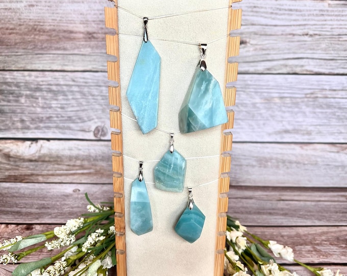 Sky Blue Jade, Blue Sky Jade Pendant, Freeform Sky Blue Jade Pendant with s925 Clasp