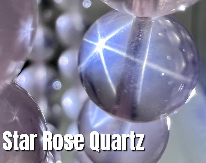 Star Rose Quartz Bracelet, Starlight Rose Quartz, Clear Pink Rose Quartz, 10-11mm Round Bead
