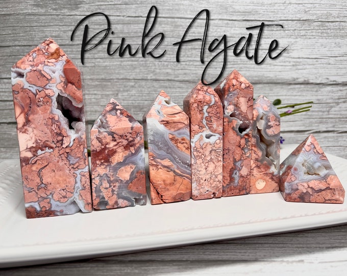 Druzy Pink Agate Tower, Pink Agate, Pink Agate Tower, Druzy Crystal Tower