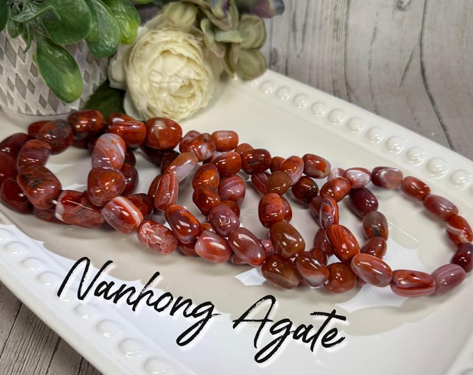 Unique Nanhong Agate Bracelet, South Red Agate, Freeform Beads - You Choose!