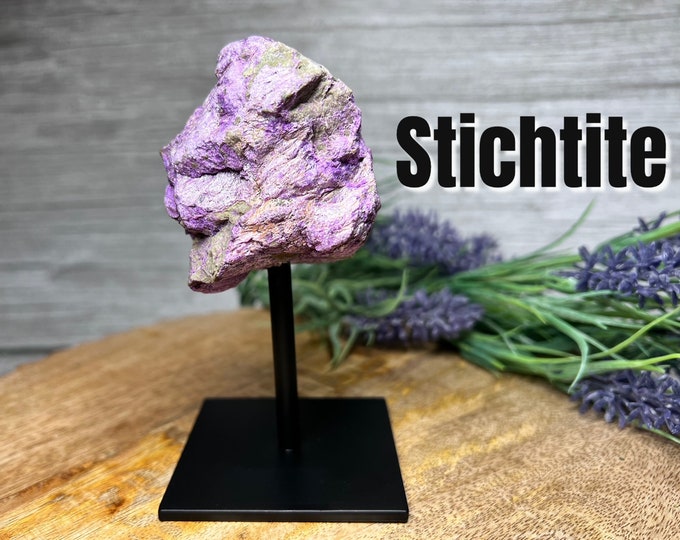 Raw Stichtite Stone on Metal Stand, Stichtite and Serpentine, Stichtite Raw Stone, Purple Crystal
