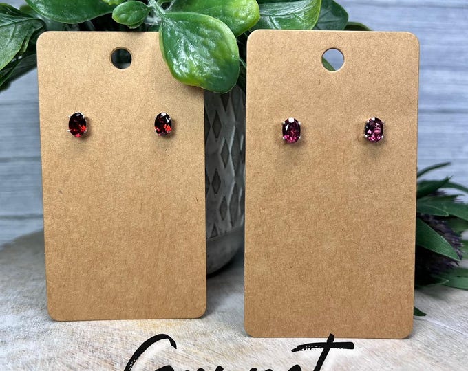 Garnet Earrings, Garnet Gemstone Stud Earrings, Red Garnet and Purple Garnet Jewelry, 925 Silver