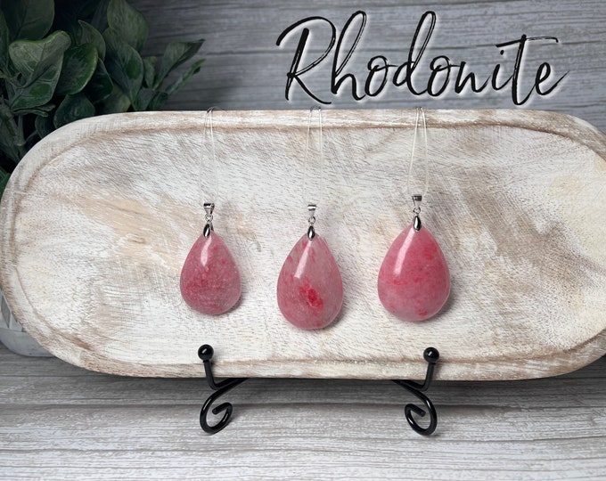 Ice Rhodonite Pendant, Rose Rhodonite, Sakura, Cherry Rain, Pink Crystal Pendant, 925 Silver Pendant