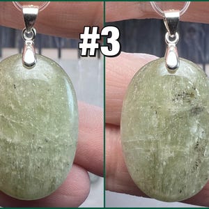 Green Kunzite Pendant, Kunzite Crystal Pendant, Cat Eye Kunzite, 925 Silver Clasp Pendant #3