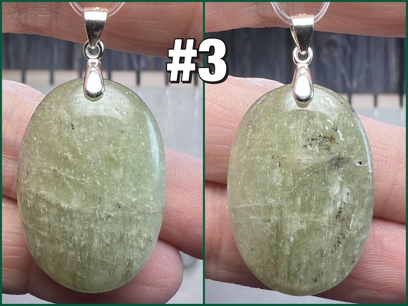 Green Kunzite Pendant, Kunzite Crystal Pendant, Cat Eye Kunzite, 925 Silver Clasp Pendant #3