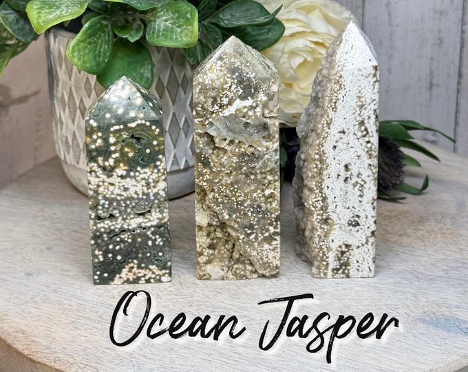 Druzy Orbicular Ocean Jasper Tower, Ocean Jasper Tower with Druzy